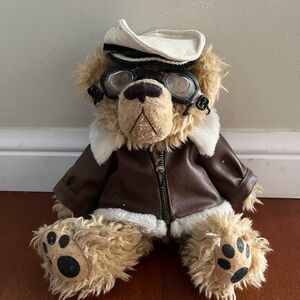 Aviator Teddy Bear with Brown Leather Jacket